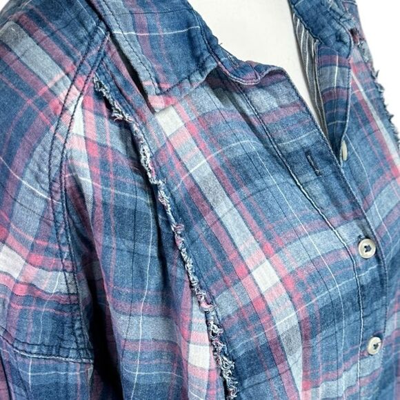 We The Free Seeking Starlight Plaid Light Blue Boho Coastal Cowgirl Top Size M - Picture 10 of 14